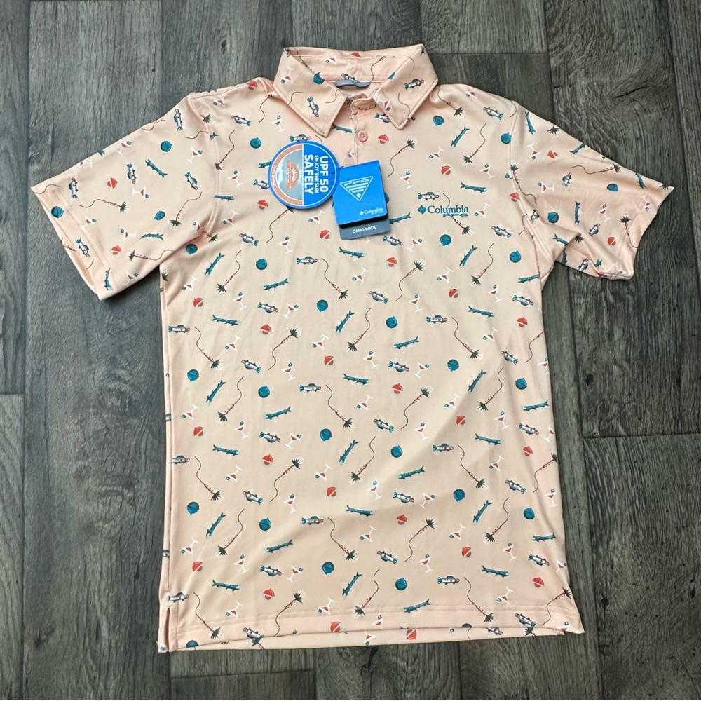 Columbia UPF 50 Sun protection men’s peach polo shirt